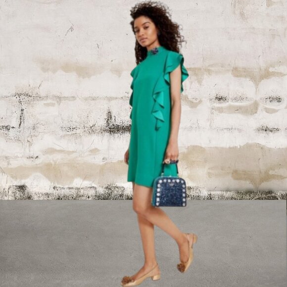 Kate Spade Women's Green Satin Crepe Flutter Sleeve Dress Size Small - Picture 1 of 6